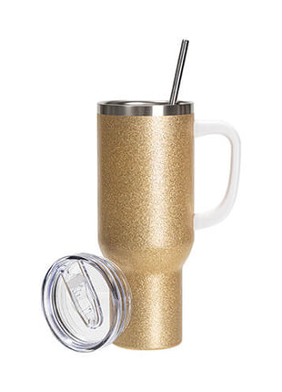 1200 ml RVS Glitter Sublimatie Tumbler Goud met Rietje