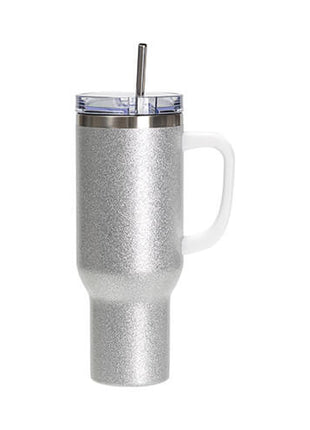 Producttitel: 1200 ml RVS Glitter Sublimatie Tumbler Zilver met Rietje