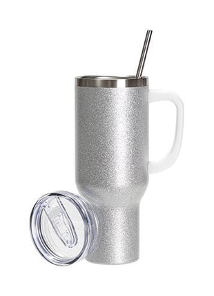 Producttitel: 1200 ml RVS Glitter Sublimatie Tumbler Zilver met Rietje