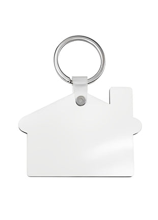MDF Sleutelhanger Huis voor Sublimatie – Wit/Bruin met Verchroomde Ring