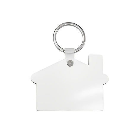 MDF Sleutelhanger Huis voor Sublimatie – Wit/Bruin met Verchroomde Ring