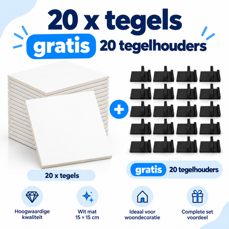 20x Sublimatietegel 15x15 cm wit MAT – hoogwaardige kwaliteit + 20 gratis tegelhouders