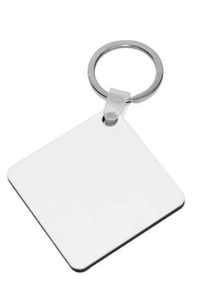 MDF Sleutelhanger Vierkant voor Sublimatie – Wit/Bruin met Verchroomde Ring