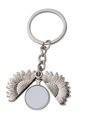 Metalen Sleutelhanger zonnebloem voor Sublimatie – Zilver/Wit Glans