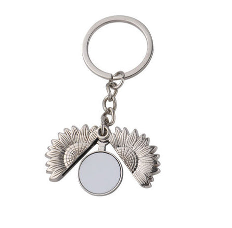 Metalen Sleutelhanger zonnebloem voor Sublimatie – Zilver/Wit Glans