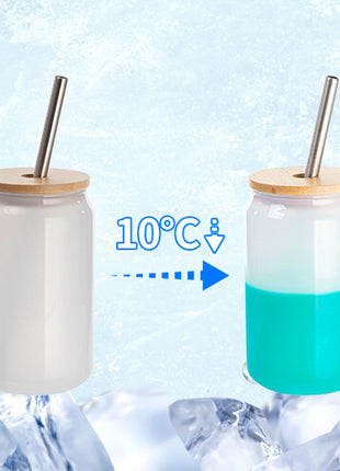 400 ml Kleurveranderend Sublimatieglas Groen met Bamboe Deksel