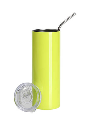 600 ml RVS Sublimatie Tumbler met Metalen Rietje – Neon Geel