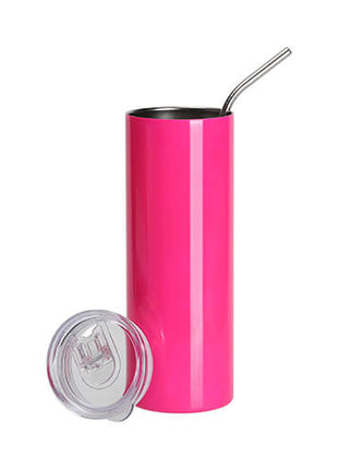 600 ml RVS Sublimatie Tumbler Neon Roze met Rietje