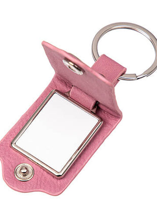 Metalen Sleutelhanger in Roze PU Leren Etui voor Sublimatie – Inclusief Plaatje