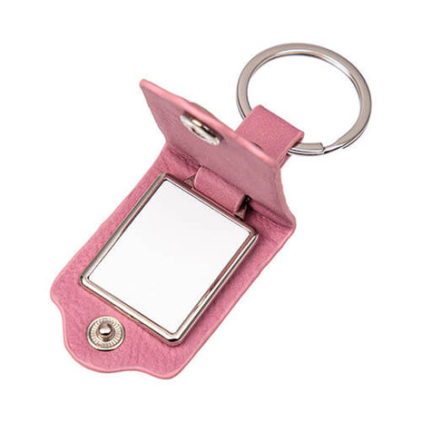 Metalen Sleutelhanger in Roze PU Leren Etui voor Sublimatie – Inclusief Plaatje