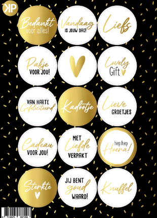 A5-stickervel Bestseller met diverse zwart-witte stickers en luxe goudfolie