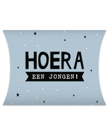 Blauw-zwarte XL-gondeldoos Hoera een jongen van 32 × 8 × 26 cm