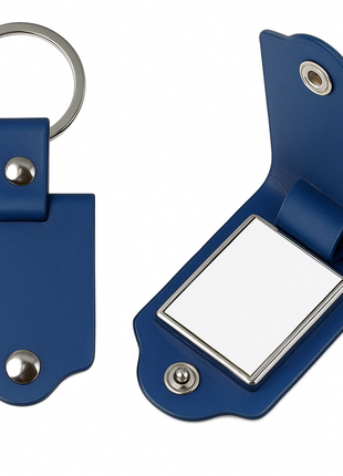Metalen Sleutelhanger in Blauw PU Leren Etui voor Sublimatie – Inclusief Plaatje