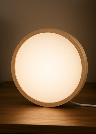 Houten LED lamp rond met glasplaat voor sublimatie