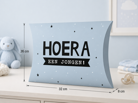 Gondeldoos XL ‘Hoera een Jongen’ Blauw/Zwart – Per Stuk