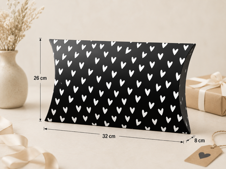 Gondeldoos XL ‘Hartjes voor Jou’ Zwart/Wit – 32 × 8 × 26 cm – Per Stuk