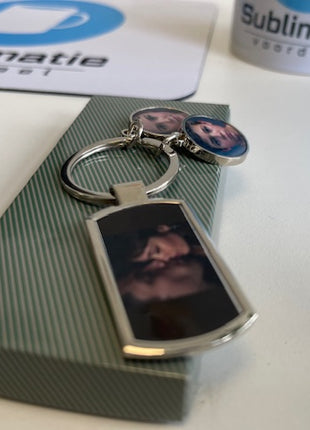 Metalen Sleutelhanger 2,5 x 5 cm met 3 Ringen voor Sublimatie – Inclusief Luxe Doosje