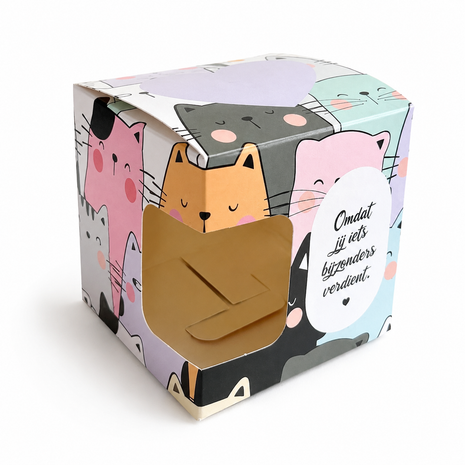 Kattenparade Mokkendoosje – Roze Cadeaudoosje met Kattenprint