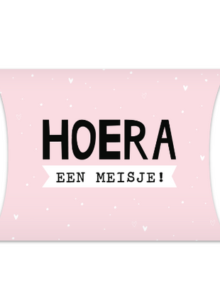 Roze-zwarte XL-gondeldoos Hoera een meisje voor kraamcadeaus, per stuk verkrijgbaar