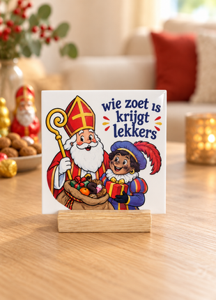 Eikenhouten tegelhouder voor tegel van 10,8 cm