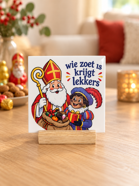 Eikenhouten tegelhouder voor tegel van 10,8 cm