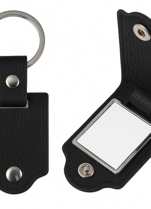 Metalen Sleutelhanger in Zwart PU Leren Etui met Sluitflap – Voor Sublimatie