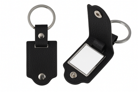 Metalen Sleutelhanger in Zwart PU Leren Etui met Sluitflap – Voor Sublimatie
