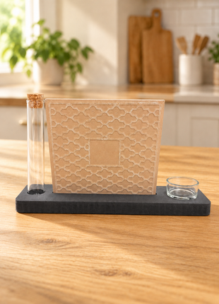 Sublimatieset met tegel 15 × 15 cm, glazen flesje en waxinelichthouder