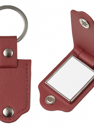 Metalen Sleutelhanger in Bordeaux PU Leren Etui voor Sublimatie – Inclusief Plaatje