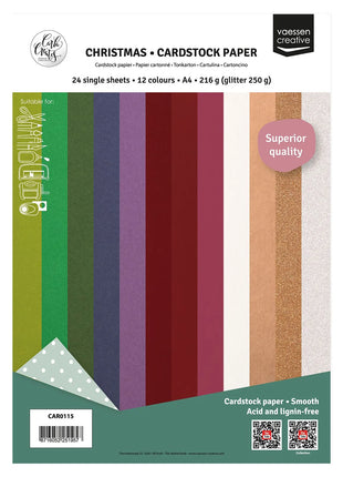 Vaessen Creative • Cardstock Papier A4 Kerst Multipack 24x