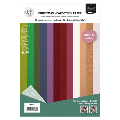Vaessen Creative • Cardstock Papier A4 Kerst Multipack 24x
