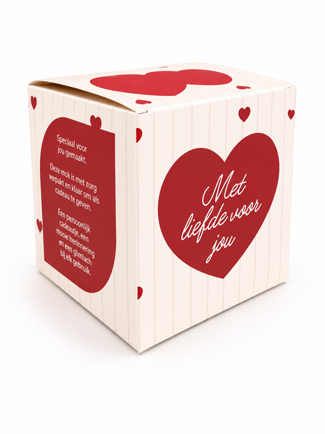 Classic Love Mokkendoosje – Cadeaudoosje met Rode Hartjes voor Mok