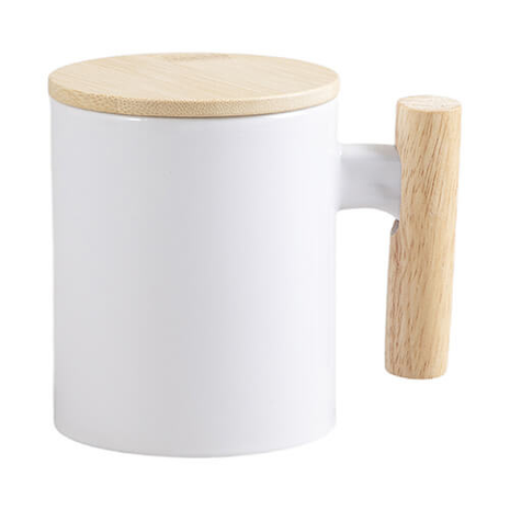 Mok 330 ml met Houten Handvat en Bamboe Deksel – Voor Sublimatie