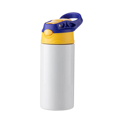 Kinderfles van 360 ml roestvrij staal voor sublimatie - wit met gele en blauwe dop