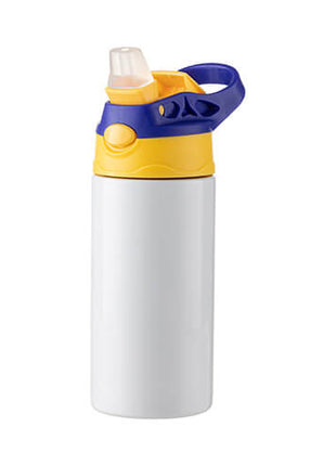 Kinderfles van 360 ml roestvrij staal voor sublimatie - wit met gele en blauwe dop