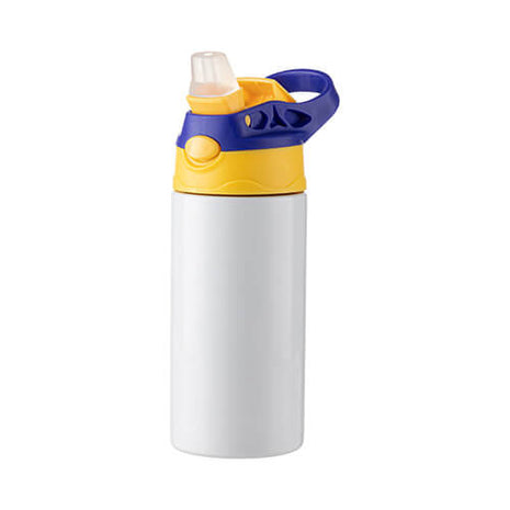 Kinderfles van 360 ml roestvrij staal voor sublimatie - wit met gele en blauwe dop