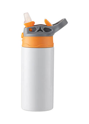 Roestvrijstalen kinderfles van 360 ml voor sublimatie - wit met oranje/grijze dop