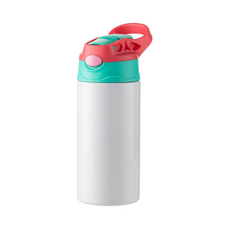 Roestvrije Kinderfles van 360 ml roestvrij staal voor sublimatie - wit met blauw/roze dop