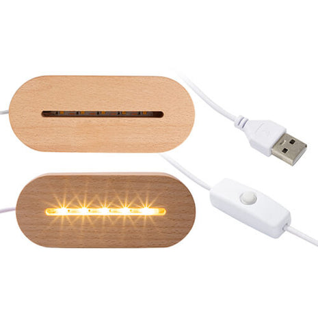 led lampvoet ovaal rechthoek hout met gleuf voor acryl sublimatie plaat