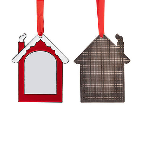 Metalen Kerstboomhanger Huis voor Sublimatie – Rood en Wit