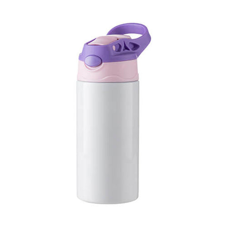 Kinderfles van 360 ml roestvrij staal voor sublimatie - wit met roze en paarse dop