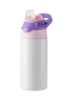Kinderfles van 360 ml roestvrij staal voor sublimatie - wit met roze en paarse dop