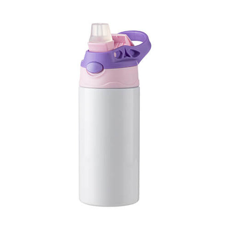 Kinderfles van 360 ml roestvrij staal voor sublimatie - wit met roze en paarse dop