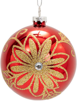 Rode Kerstbal Ø 8 cm voor Sublimatie – Gouden Bloemen