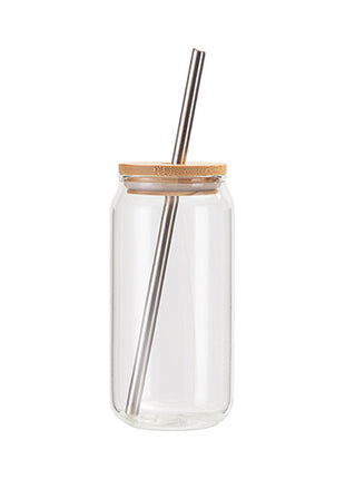 sublimatie glas 550ml bamboe deksel rietje frosted beker